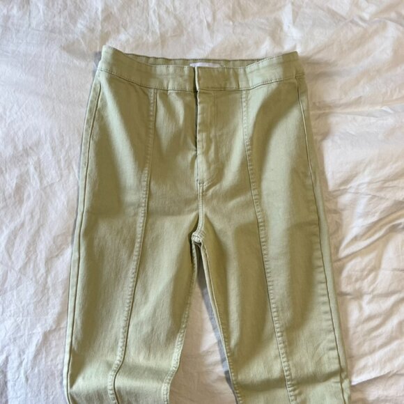 ZARA SPLIT HEM HIGH WAISTED SKINNY JEANS GREEN - Picture 3 of 6